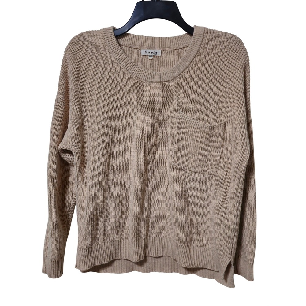 Fall Cream Sweater Knit Miracle Side Slit Front Pocket Size S EUC